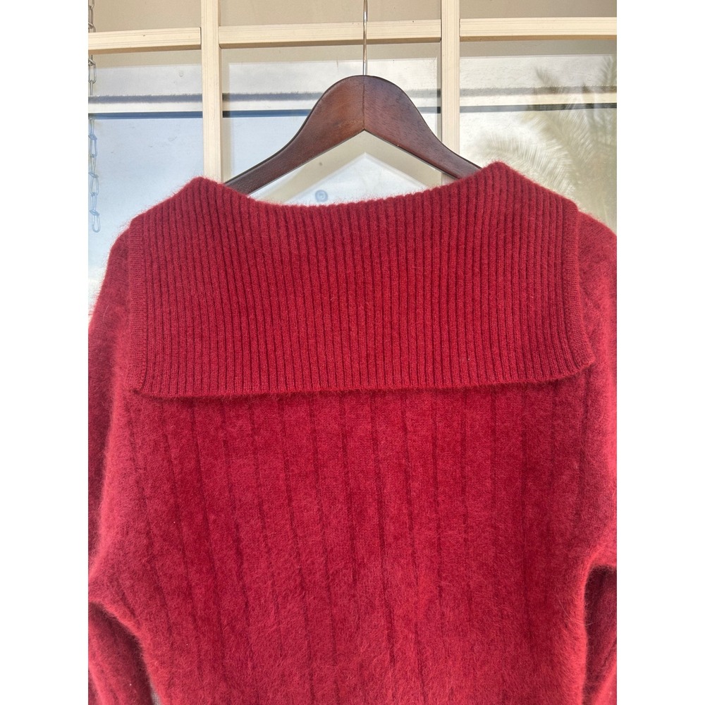 J.Crew Womens Burgundy 100% Cashmere Ribbed V-Neck Collared Sweater M Fall - Picture 11 of 13